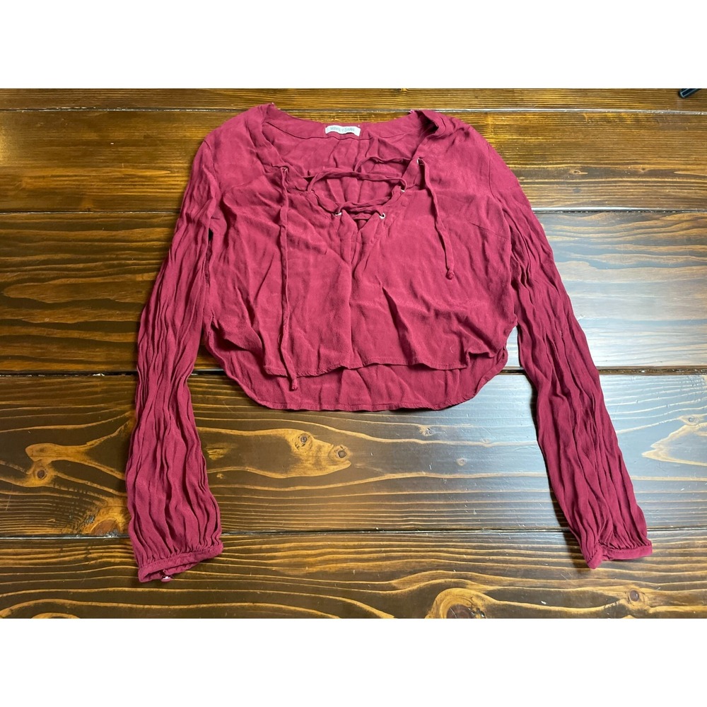 Victoria Sophia Shirt, Women's Size Small, Burgundy, Cropped, Long Sleeve